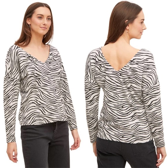 Maeve by Anthropologie Maeve Taylor Zebra-Striped Pullover Size Medium - Picture 2 of 8